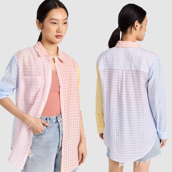 English Factory Tops - English Factory Colorblock Long Sleeve Button Down Preppy Dopamine Soft Girl